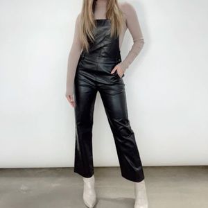 Black Pleather Overalls